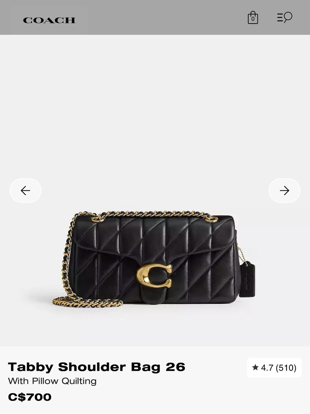 Coach Tabby Shoulder Bag 26 in Black with Gold Hardware - Picture 1 of 4
